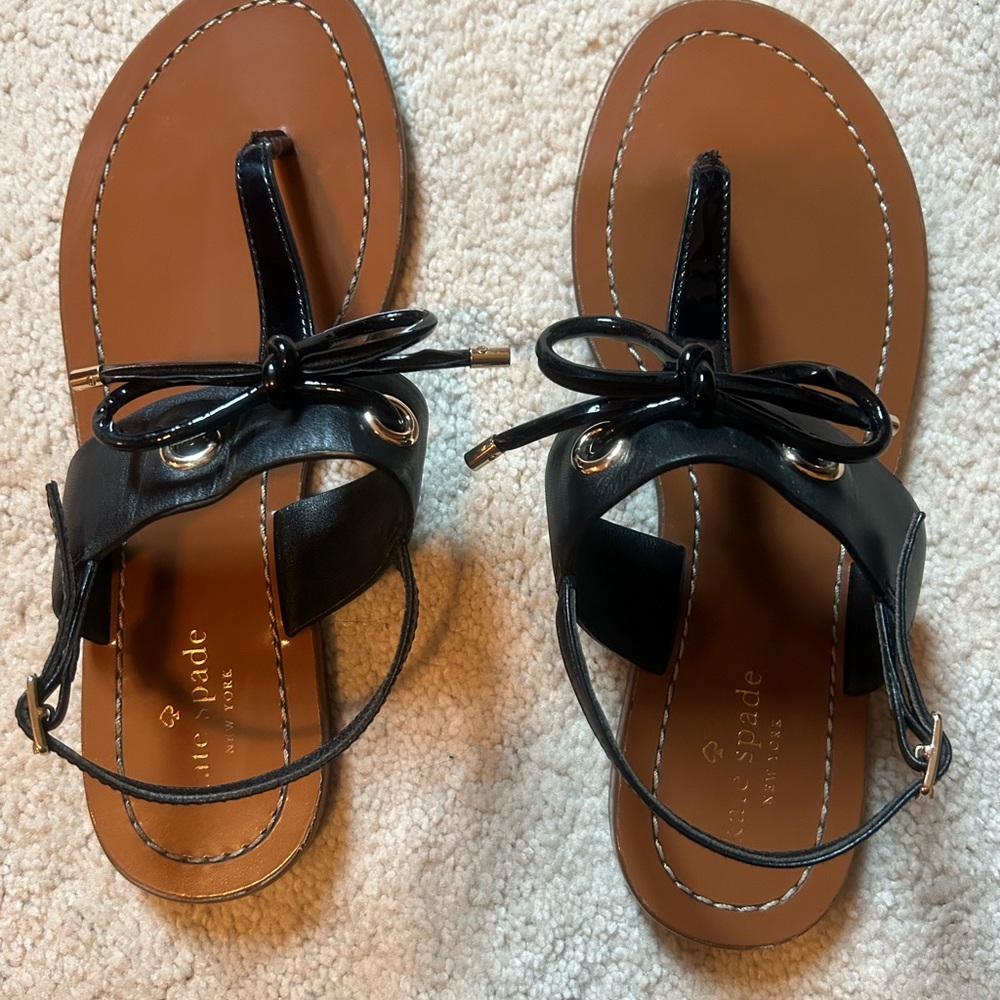 Kate Spade Black and Brown T-Strap Sandals